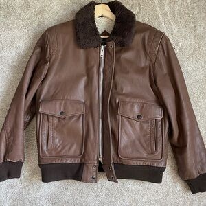 Leather shearling bomber jacket - vintage.
